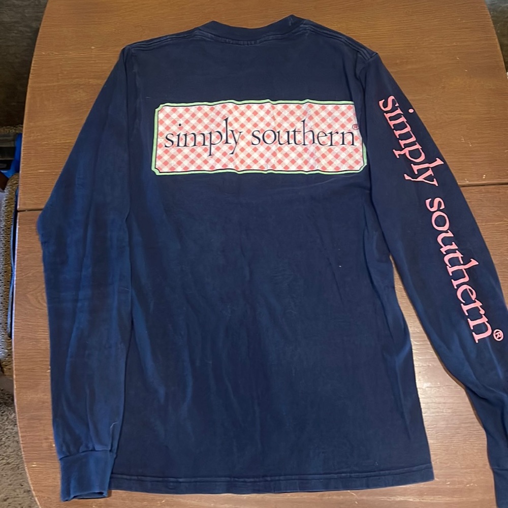 Simply Southern Navy Blue Pink Logo Long Sleeve Shirt - XS
